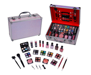 HOLOGRAPHIC LEATHER MAKEUP TRAIN CASE KIT