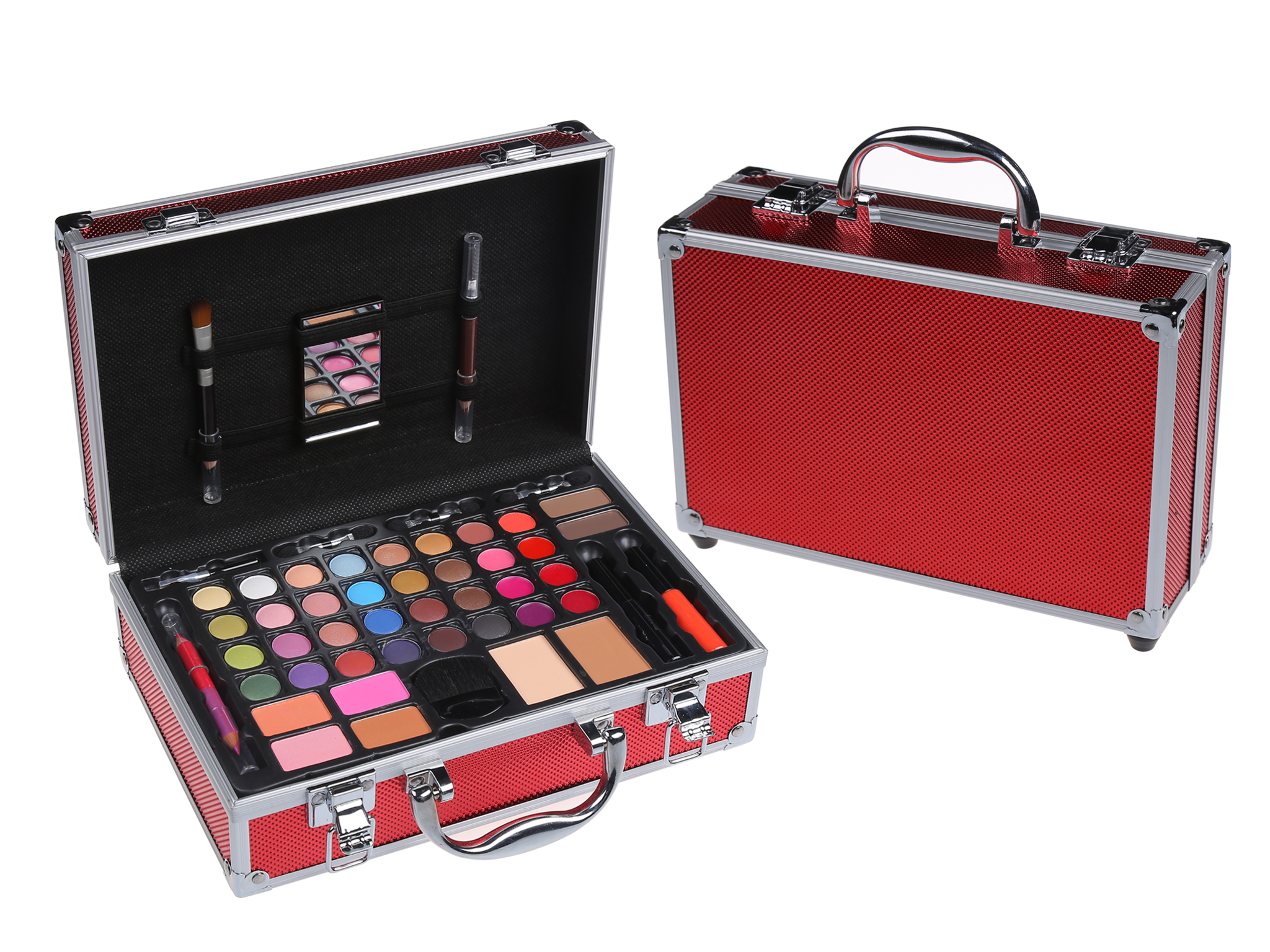RED CARRY ALL TRAIN CASE MAKEUP KIT