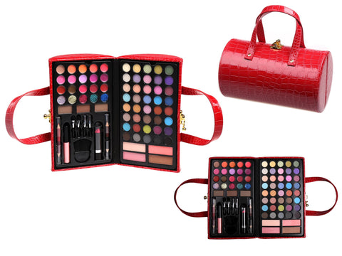 RED LEATHER PURSE CARRY ALL MAKEUP KIT