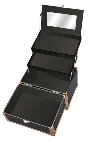 BLACK LEATHER DELUXE JEWELRY BOX WITH MIRROR